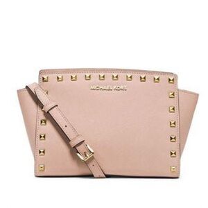 Michael Kors Blush Selma Medium Studded Saffiano Leather Satchel